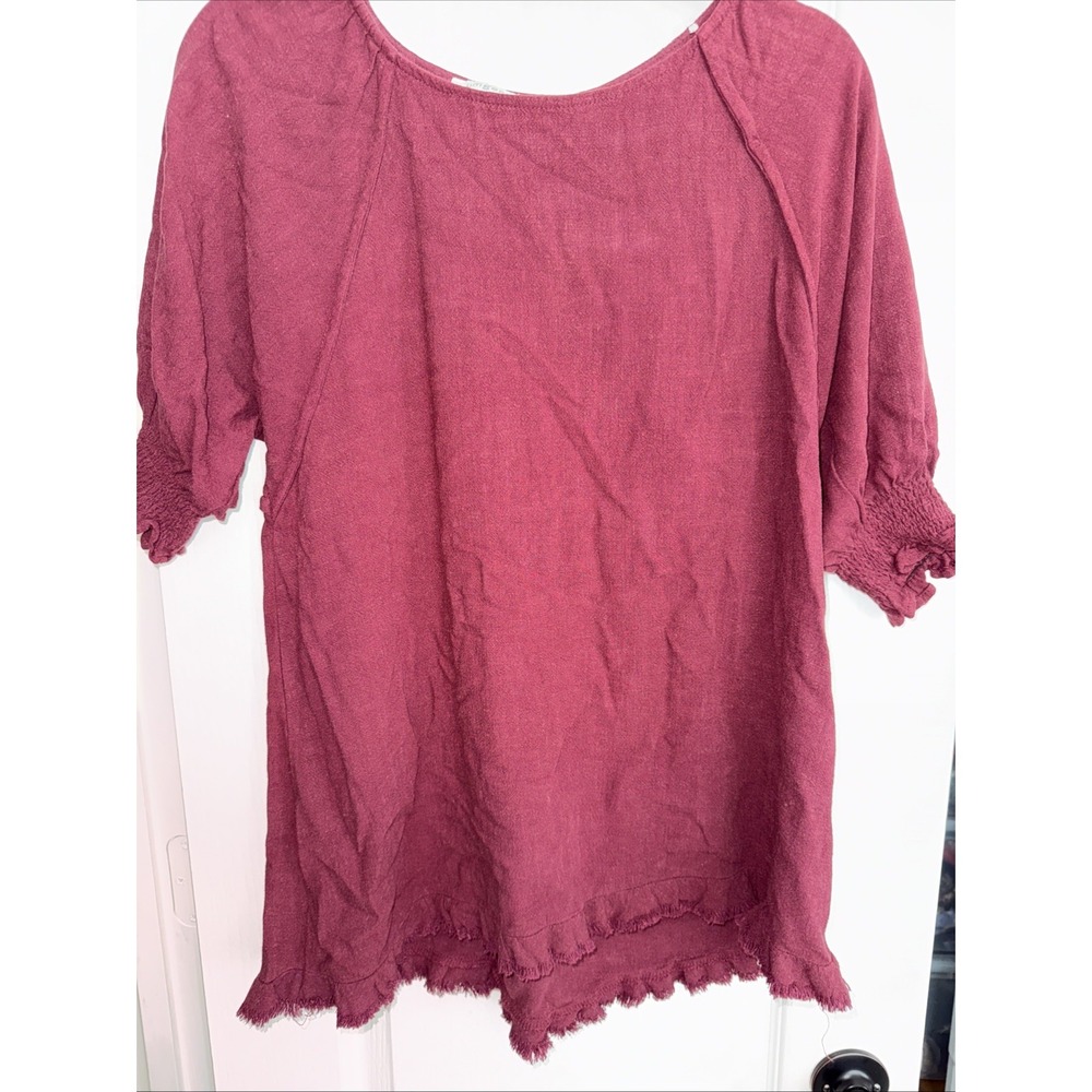 Umgee athletic Short Sleeve Oversized, Top Linen Blouse Women's Size S (4911